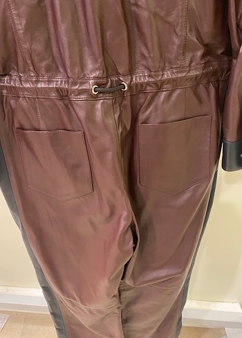 Kahverengi Deri Kadın Tulum - Sokak Stili - Görsel 12