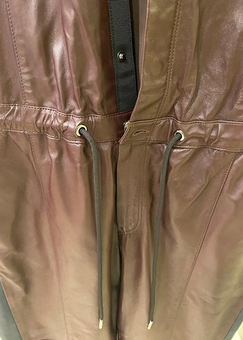 Kahverengi Deri Kadın Tulum - Sokak Stili - Görsel 4