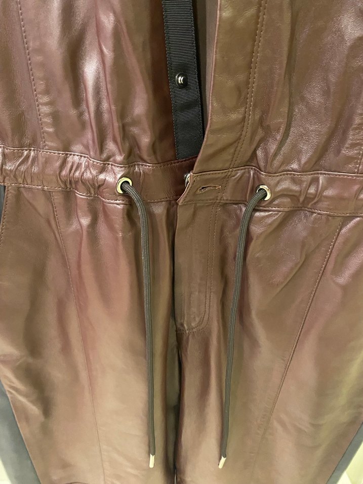 Kahverengi Deri Kadın Tulum - Sokak Stili - Görsel 4