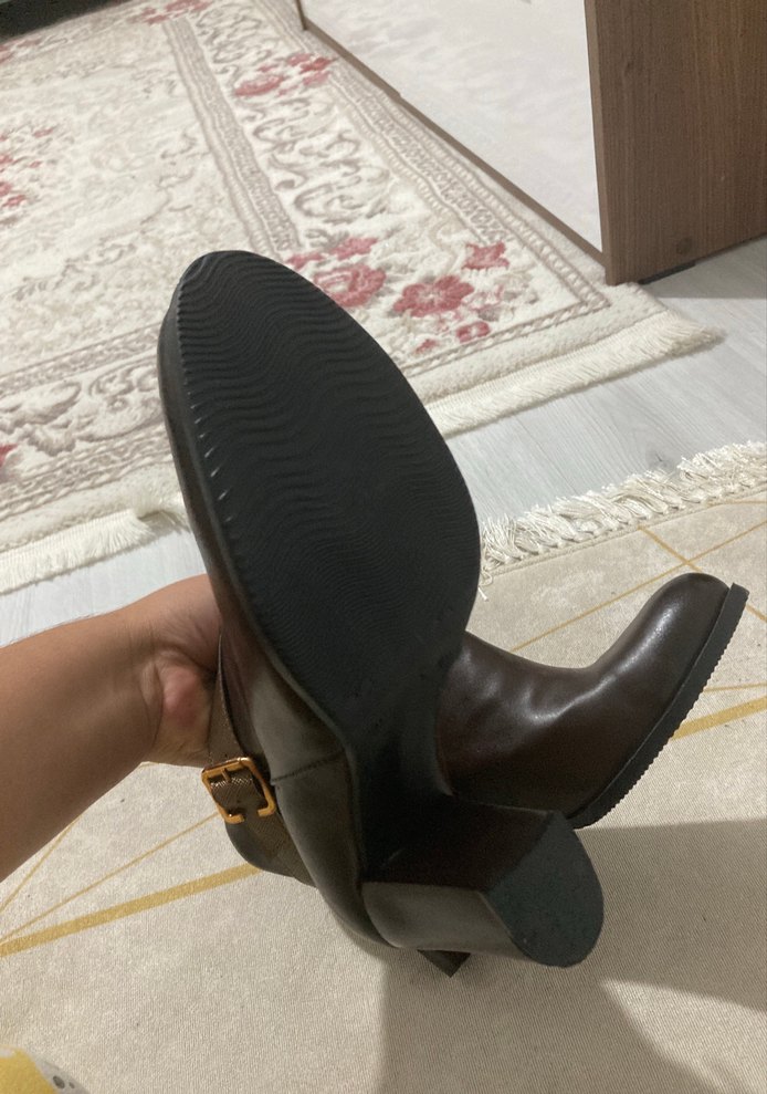 Kahverengi Deri Stiletto Topuklu Kadın Bot - Görsel 4