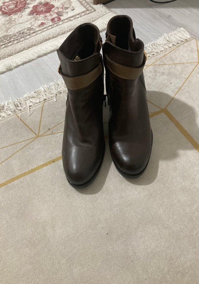 Kahverengi Deri Stiletto Topuklu Kadın Bot - Görsel 5