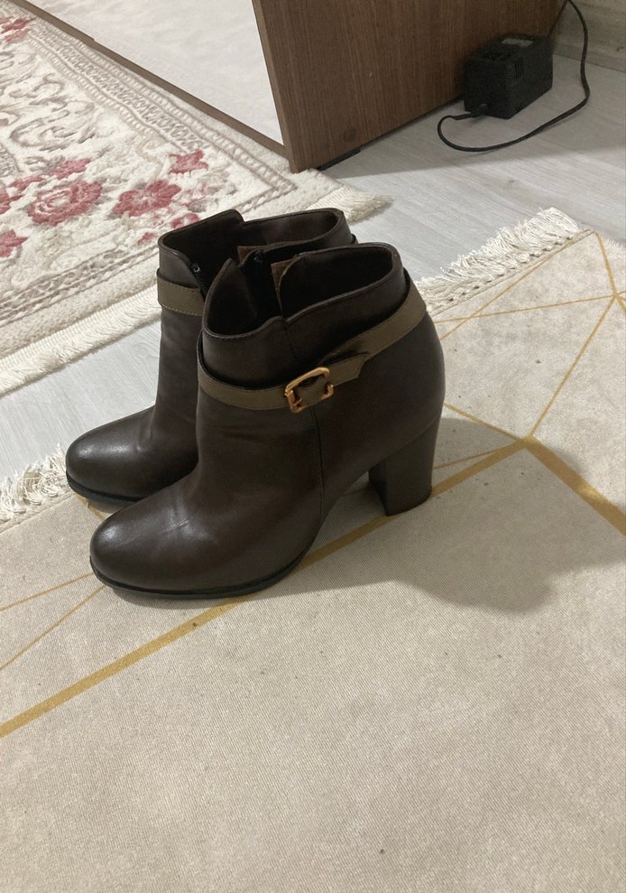 Kahverengi Deri Stiletto Topuklu Kadın Bot - Görsel 2