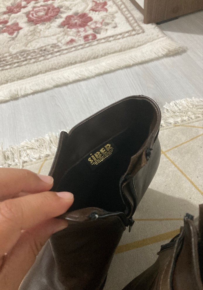 Kahverengi Deri Stiletto Topuklu Kadın Bot - Görsel 3