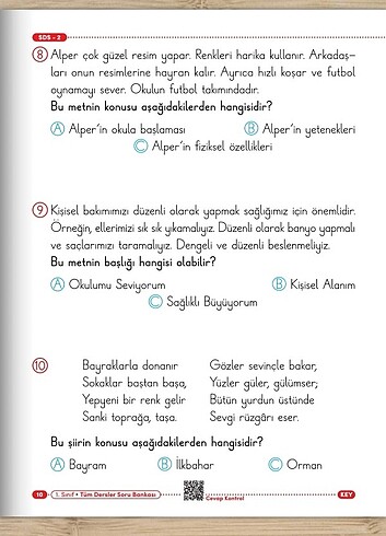 1. sınıf tüm dersler soru bankası