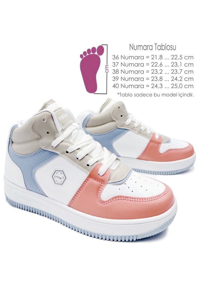 Lm2110 Bilekli Sneaker Genç Çocuk Spor Ayakkabı Mavi Pudra Pembe - Görsel 2