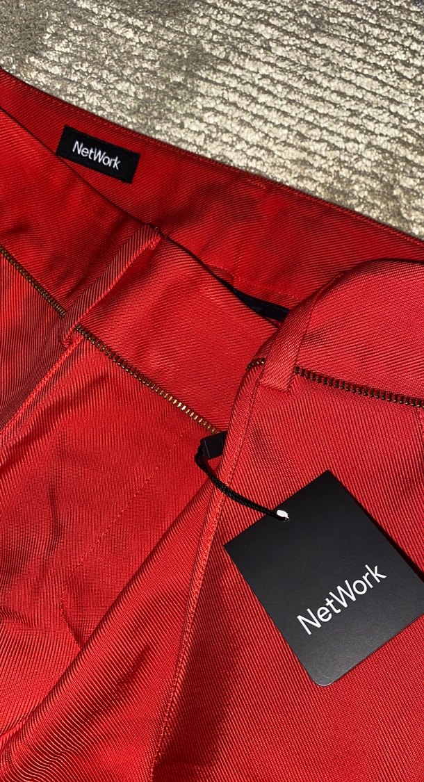 Kadın Parlak Kırmızı Midi Kumaş Pantolon - Görsel 2