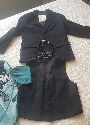 Çocuk ceket yelek papyon. Penye.