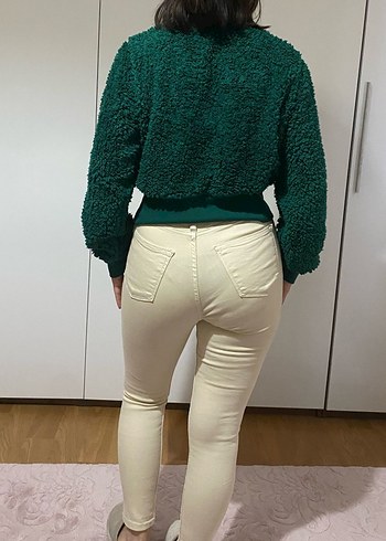Diğer Kadın Yeşil Peluş Detaylı Triko Kazak