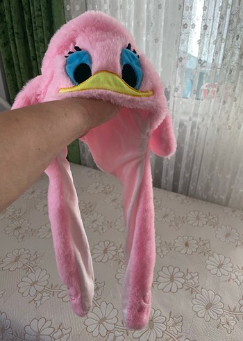Pembe Nakışlı Çocuk Peluş Şapka