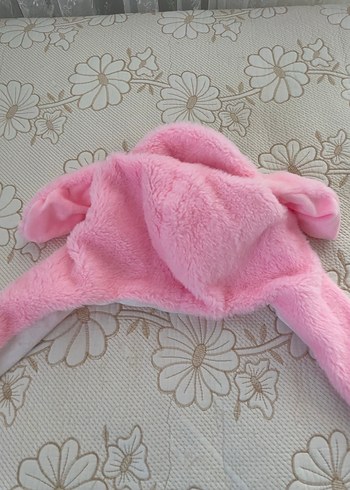 5-8 Yaş, 22 cm Beden pembe Renk Pembe Nakışlı Çocuk Peluş Şapka