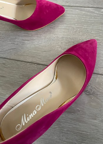 Parlak Pembe Süet Stiletto Topuklu Kadın Ayakkabı - Görsel 5