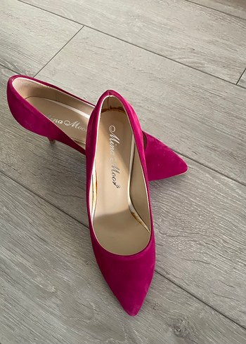 Parlak Pembe Süet Stiletto Topuklu Kadın Ayakkabı - Görsel 3