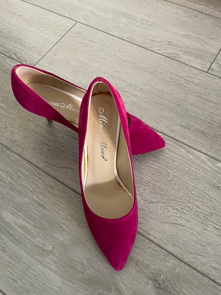 Parlak Pembe Süet Stiletto Topuklu Kadın Ayakkabı - Görsel 3