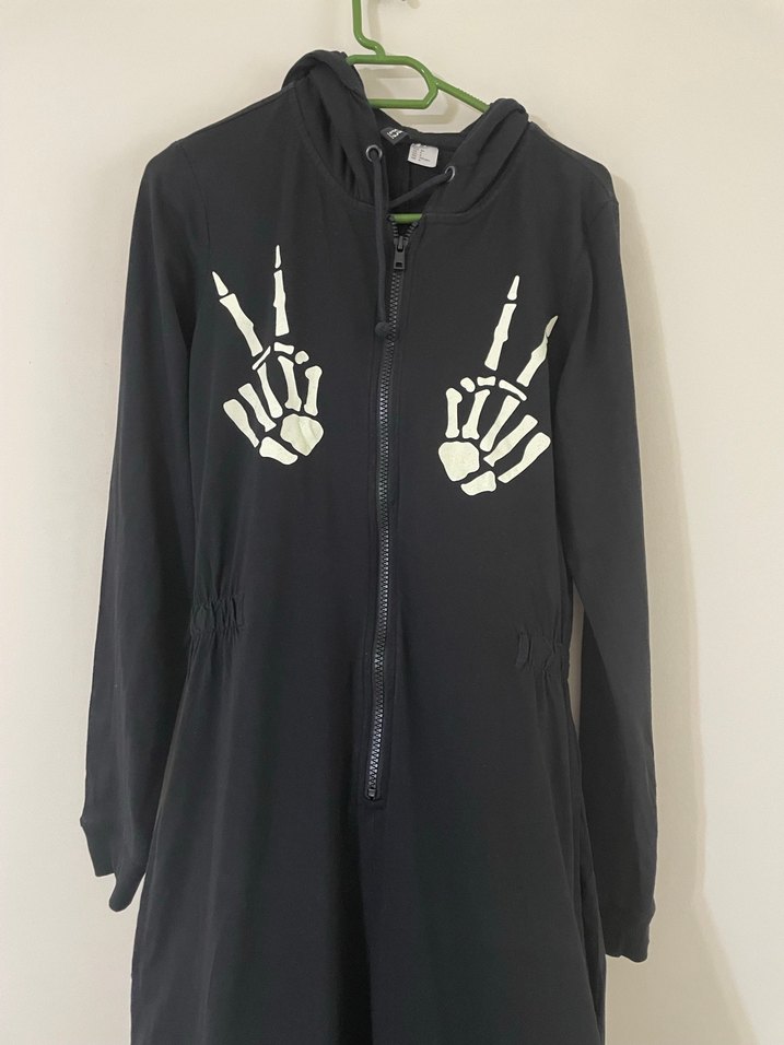 Kadın Siyah Goth Fermuarlı Tulum - Görsel 2