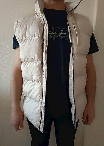 Fermuarlı Krem Erkek Yelek Yüksek Yakalı