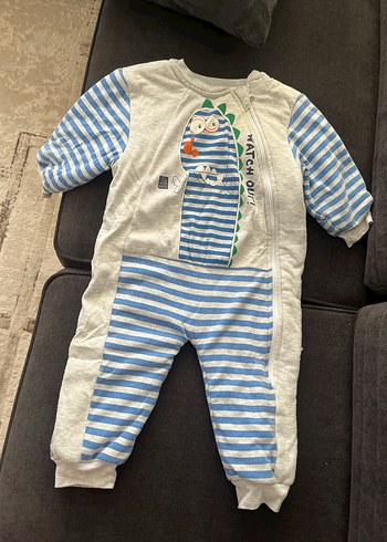 Gri Baskılı Fermuarlı Erkek Bebek Tulum - Görsel 3