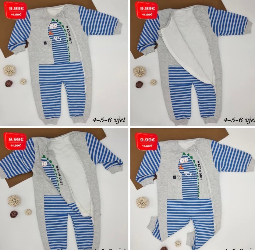 Gri Baskılı Fermuarlı Erkek Bebek Tulum - Görsel 2