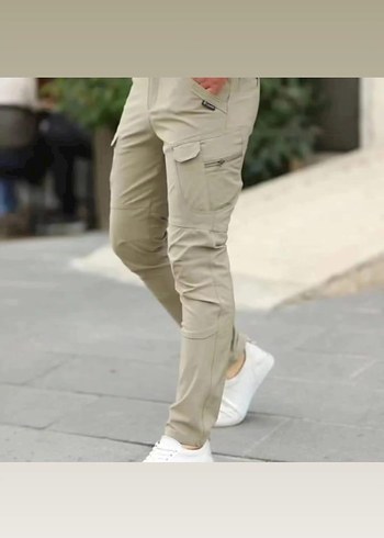 Bej Kamuflaj Desenli Kemerli Erkek Pantolon