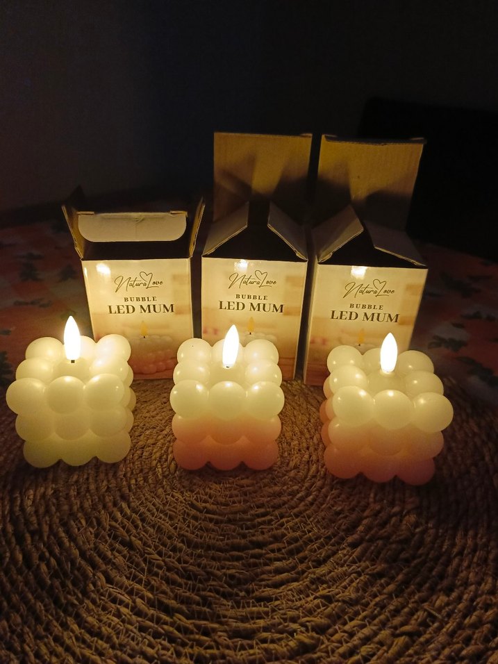 Beyaz LED Kabarcıklı Mum Seti - Görsel 2