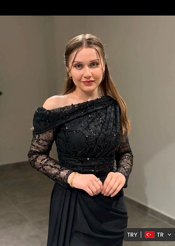 Drapeli Siyah Uzun Abiye Elbise - Görsel 2