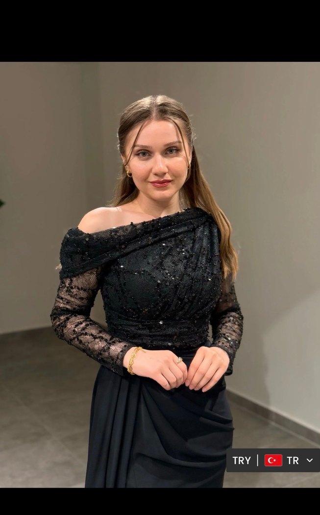 Drapeli Siyah Uzun Abiye Elbise - Görsel 2