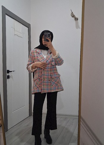 Kadın Çok Renkli Ekose Midi Ceket - Görsel 2