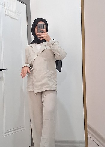 Beyaz Keten Kadın Takım - Görsel 3