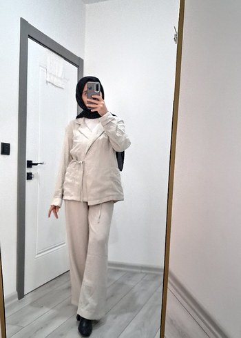 Beyaz Keten Kadın Takım - Görsel 2