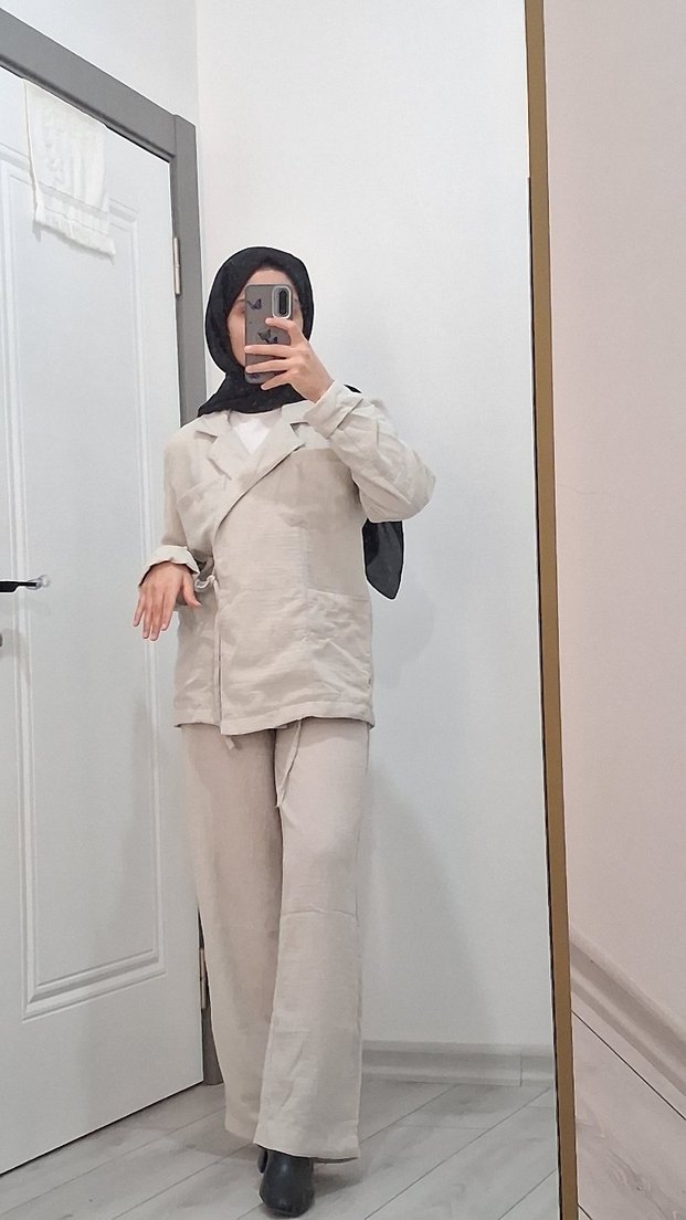 Beyaz Keten Kadın Takım - Görsel 3