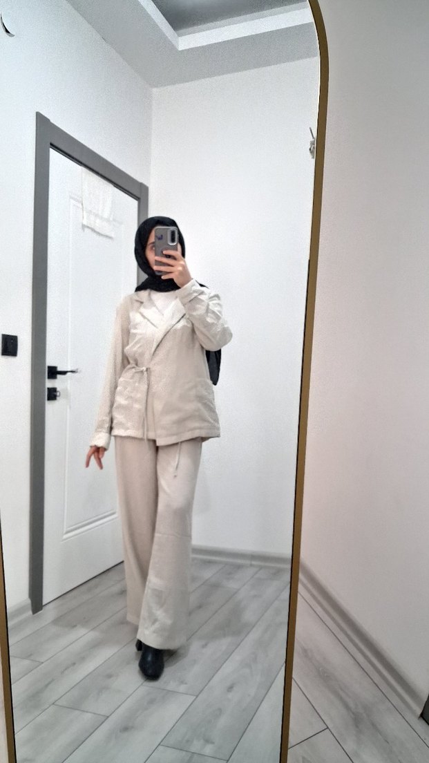 Beyaz Keten Kadın Takım - Görsel 2