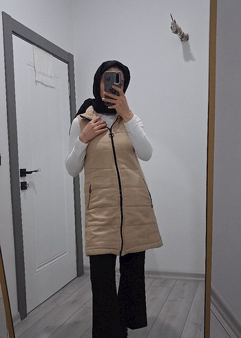 Bej Midi Kadın Şişme Yelek - Görsel 3