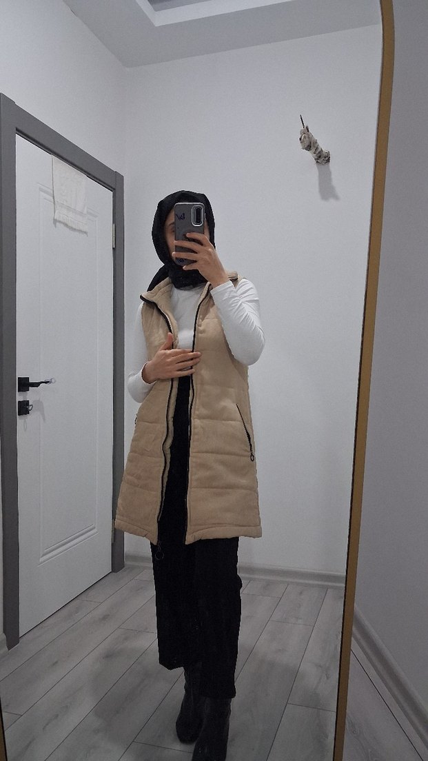 Bej Midi Kadın Şişme Yelek - Görsel 2