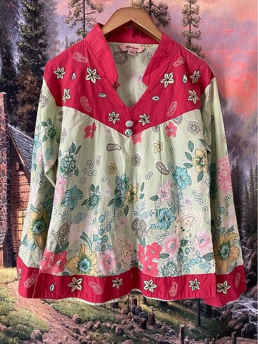 otantik etnik vintage cicek desenli bluz