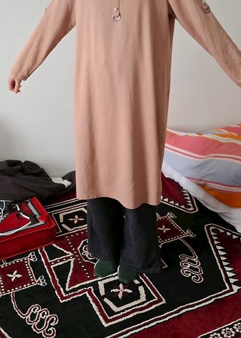 Bej Uzun Kollu Düğmeli Kadın Tunik - Görsel 3