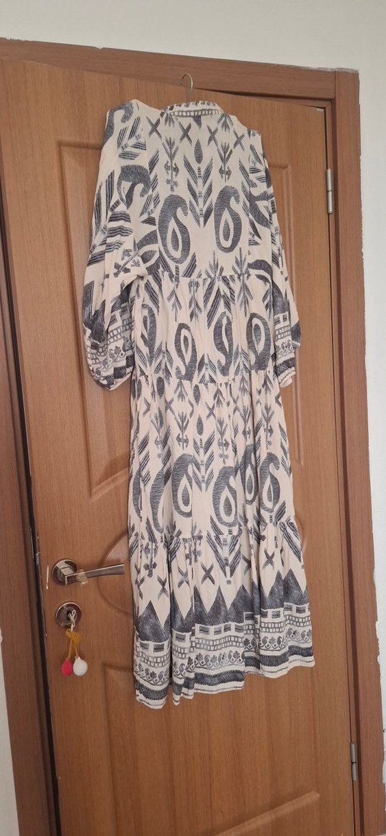 Gri Bohem Uzun Salaş Elbise - Görsel 5