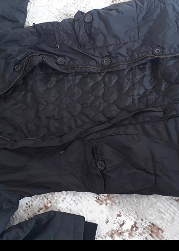 Kadın Siyah Uzun Kışlık yağmurluk Kapüşonlu - Görsel 3