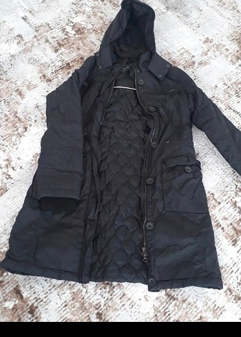 Kadın Siyah Uzun Kışlık yağmurluk Kapüşonlu - Görsel 2