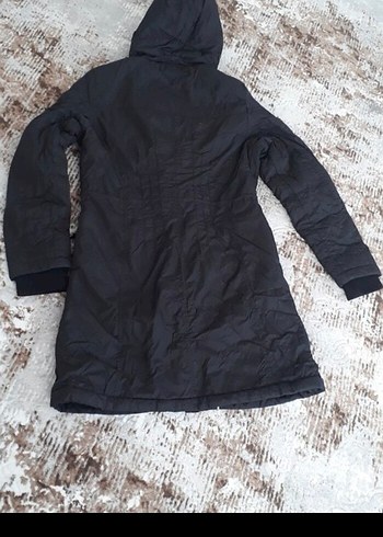 Kadın Siyah Uzun Kışlık yağmurluk Kapüşonlu - Görsel 5