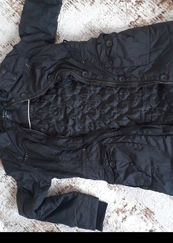 Kadın Siyah Uzun Kışlık yağmurluk Kapüşonlu - Görsel 4