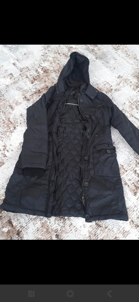 Kadın Siyah Uzun Kışlık yağmurluk Kapüşonlu - Görsel 2