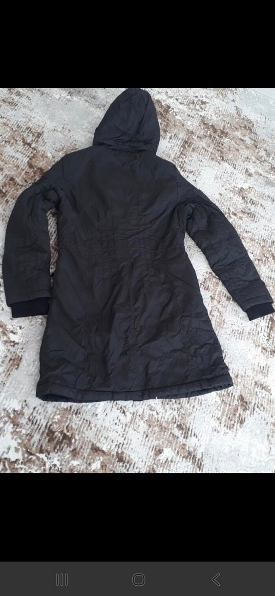 Kadın Siyah Uzun Kışlık yağmurluk Kapüşonlu - Görsel 5