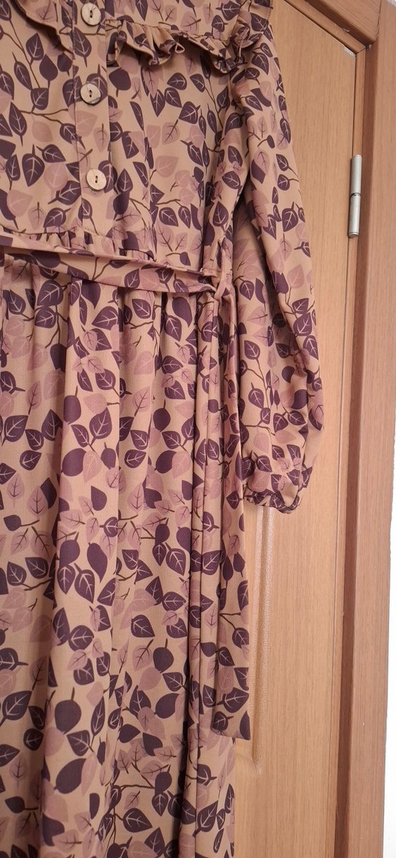 Bej Bohem Uzun Kollu Elbise - Görsel 4