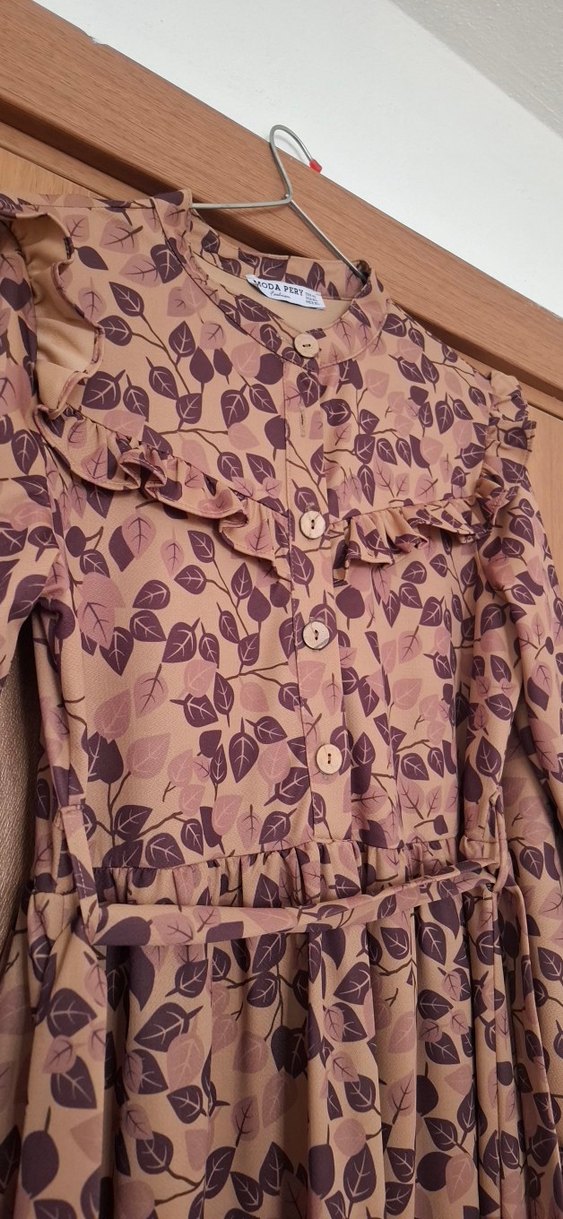 Bej Bohem Uzun Kollu Elbise - Görsel 3