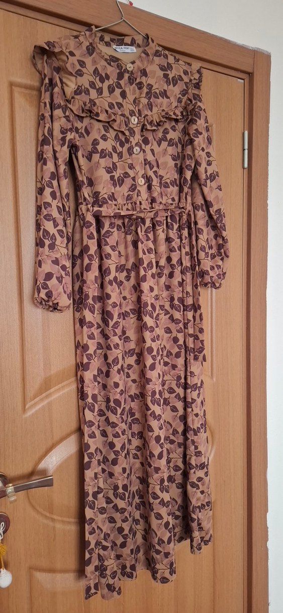 Bej Bohem Uzun Kollu Elbise - Görsel 2