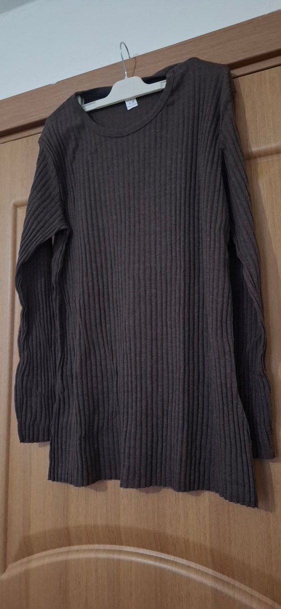 Kadın kahverengi Uzun Kollu Triko Kazak - Görsel 2