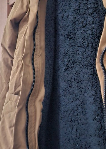 Kadın Bej Uzun Süet Ceket Kürklü Kapüşonlu - Görsel 6