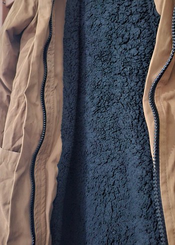 Kadın Bej Uzun Süet Ceket Kürklü Kapüşonlu - Görsel 4