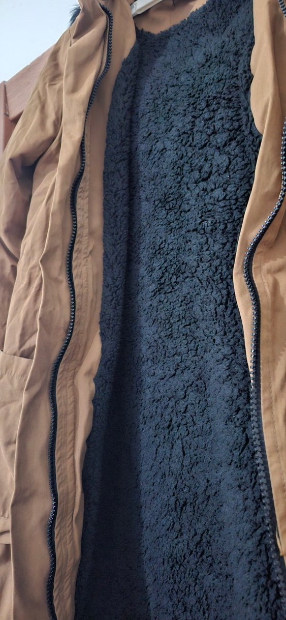 Kadın Bej Uzun Süet Ceket Kürklü Kapüşonlu - Görsel 4