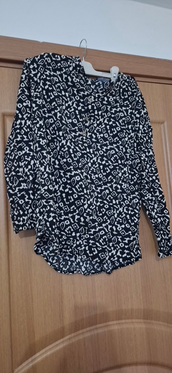 Bohem Siyah Beyaz Uzun Kollu Gömlek - Görsel 2