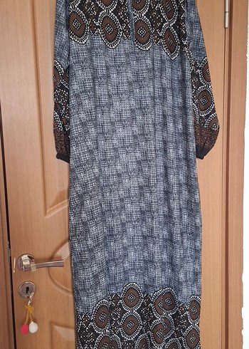 MAE Bohem Uzun Kollu V Yaka Kahverengi elbise - Görsel 6